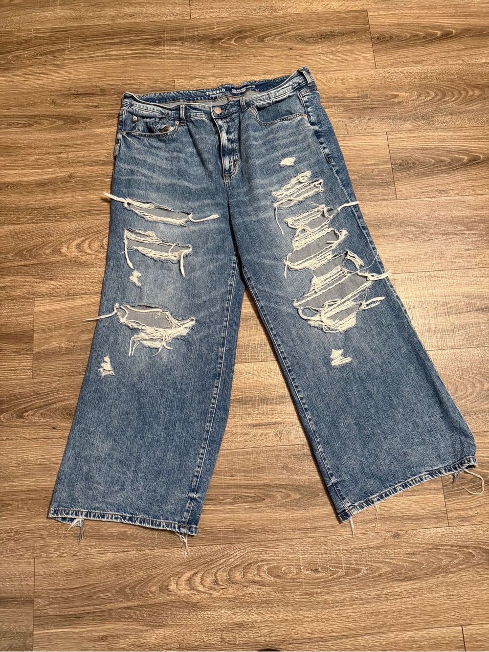 torrid Distressed Wide-Leg Blue Denim Jeans